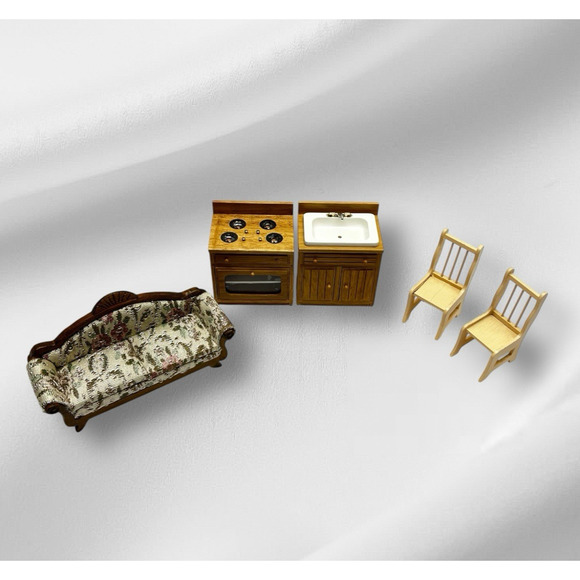Unbranded Other - Dollhouse Miniature Furniture Kitchen Appliances MCM Upholstered Couch Chairs